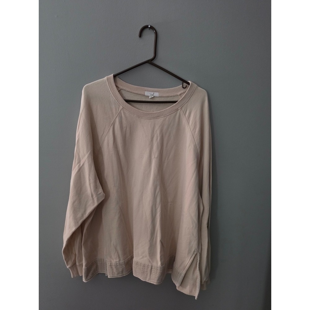 Easel Los Angeles Womens Tan Oversized Crewneck Raglan Sweatshirt Size L